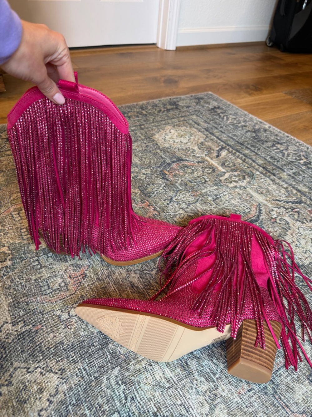 Ouepiano Fuchsia Pink Fringe Cowboy Boots - Picture 5 of 5